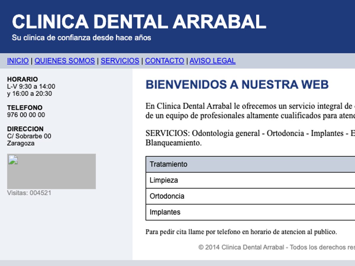 Ejemplo de web antigua de un negocio local
